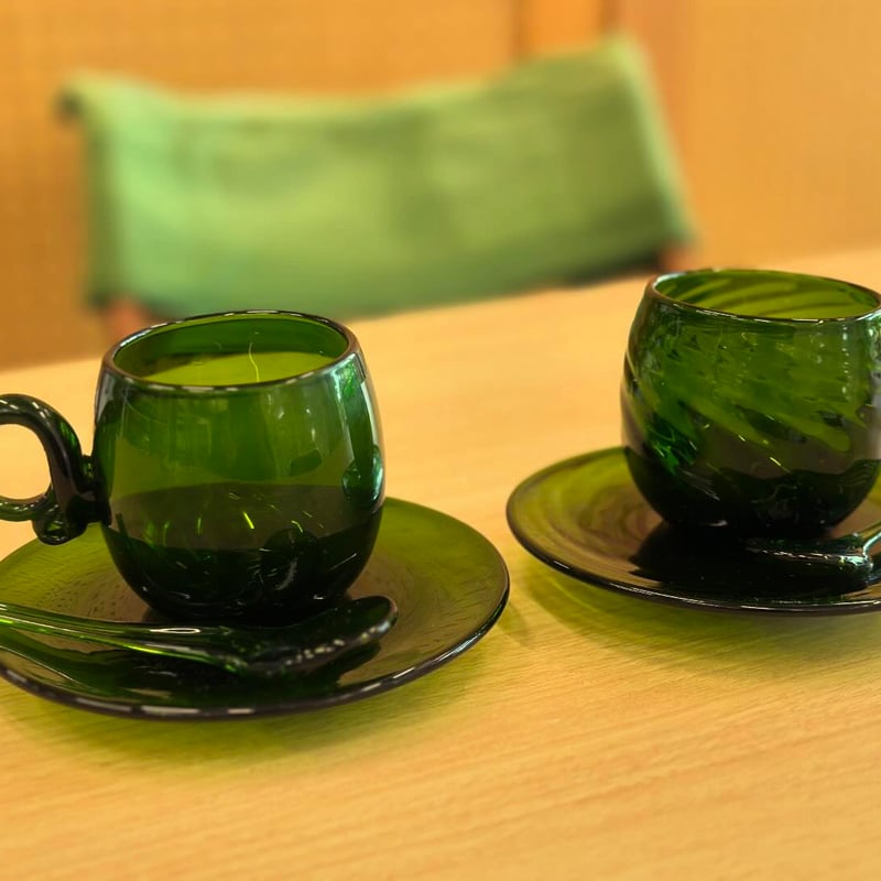 耐熱琉球ガラス コーヒーカップ＆ソーサー （濃い緑） | 耐熱琉球