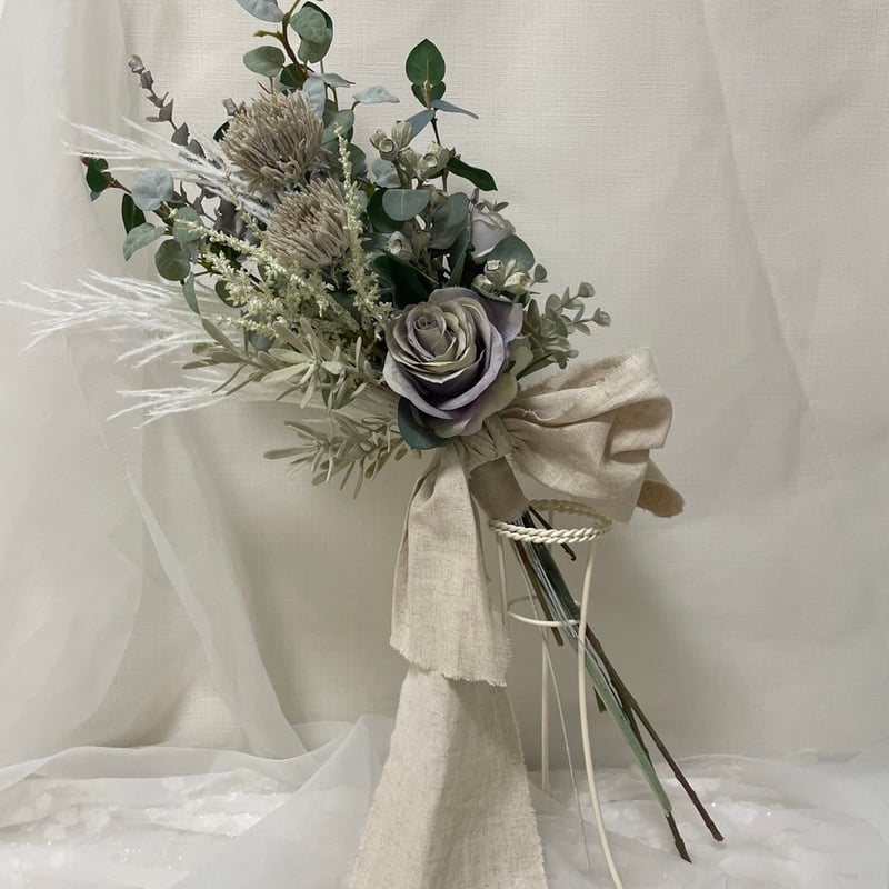 ウエディングクラッチブーケ【受注生産品】WHITE×GREEN×PURPLE