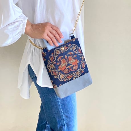 帯リメイクバッグ古典柄 宮中紋様(王朝姫之詩)姫様 正絹帯 西陣織／