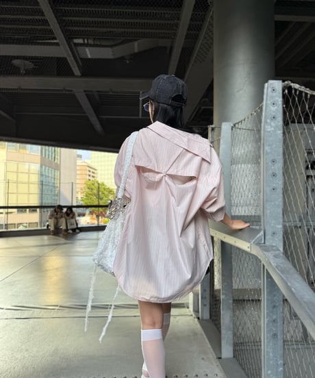 バックデザインストライプシャツ【PINK】