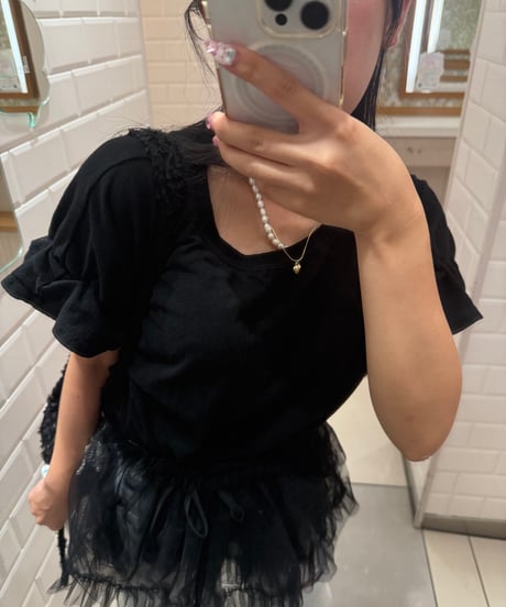 袖フリルTシャツ【BLACK】