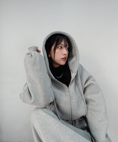 フロントジップアップ スウェットセットアップ【GRAY】
