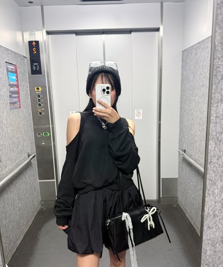 ロングハンドルチャームバッグ【BLACK】