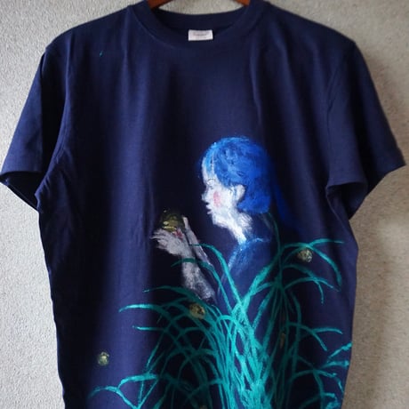 手描きTシャツ「手のひらのホタル」半袖Mサイズ