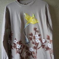 手描きTシャツ「紡ぐ鳥」長袖Mサイズ