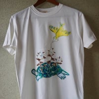 手描きTシャツ「ジミチビロゴ絵」半袖Sサイズ