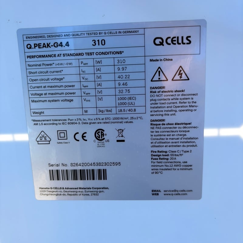 中古ソーラーパネル310W×25枚・ハンファQセルズジャパン Q.PEAK-G4.4