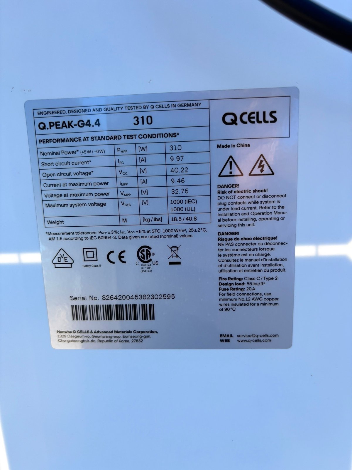 中古ソーラーパネル310W×25枚・ハンファQセルズジャパン Q.PEAK-G4.4