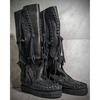 【Zucca】elk leather lace-up long boots