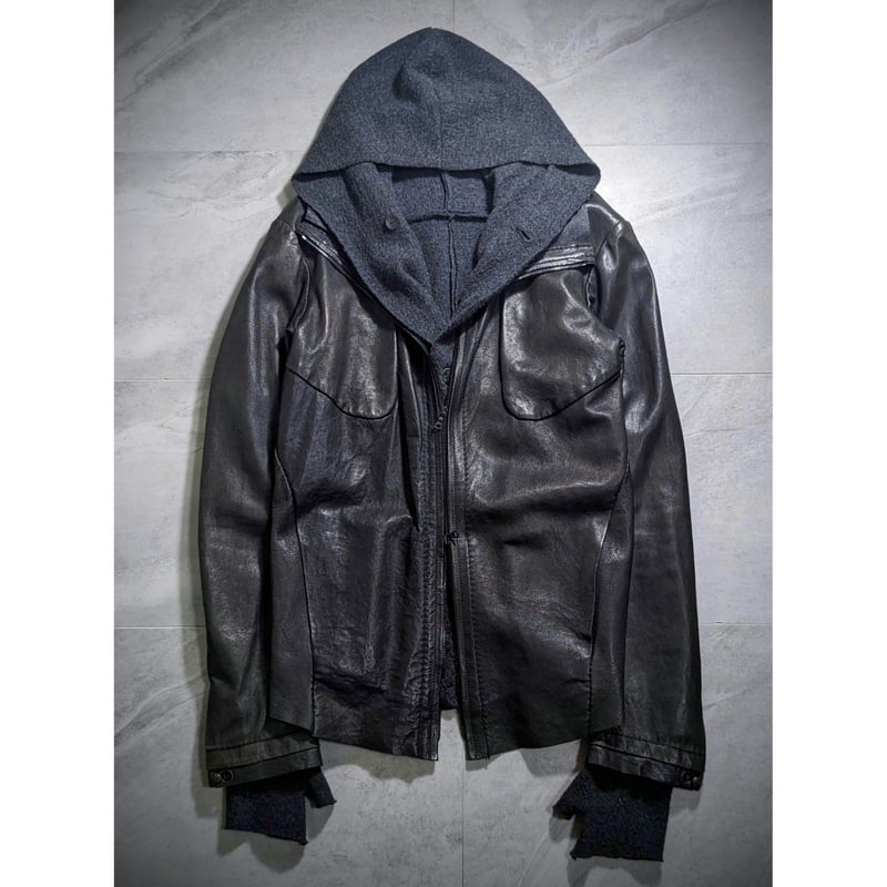 ISAAC SELLAM】layered mittens leather jacket |