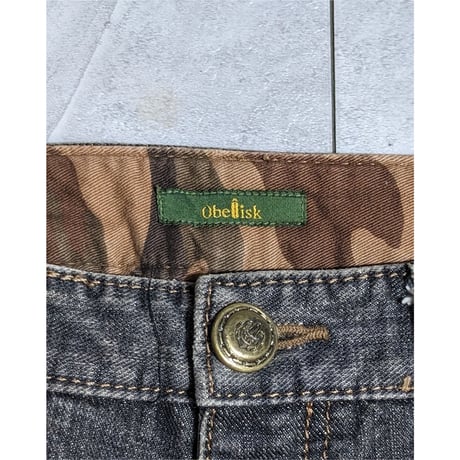 【Obelisk】side fringe distressed denim