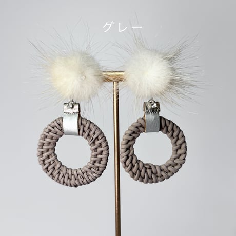 ミンクファー×レザー付きringラタン