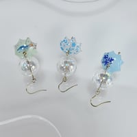 ゆれる傘とシャボン玉（ 小花鳥・水色小花・ブルー小花  ）