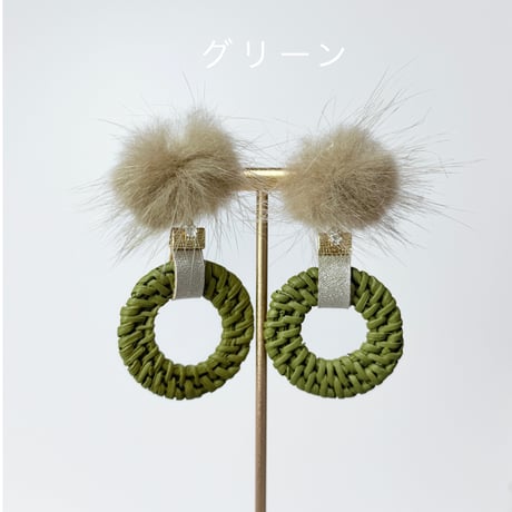 ミンクファー×レザー付きringラタン