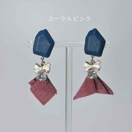 ウッド×リボンチャ－ム付きminiスカ－フ