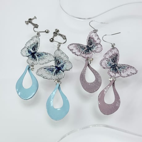 刺繡バタフライ×しずくパーツ