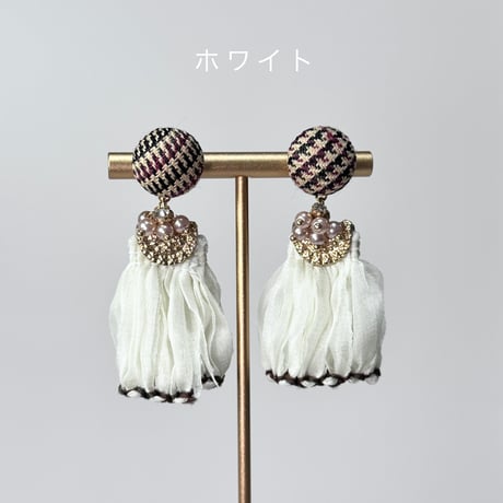 千鳥柄×シフォンフリンジ