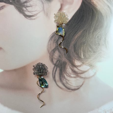 レジン花×クリスタル付きツイスト
