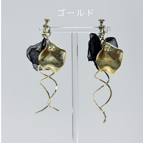 ブラックシフォン×メタルラインフラワー