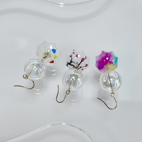 ゆれる傘とシャボン玉（ 梅花・3色ハート・ミックス  ）