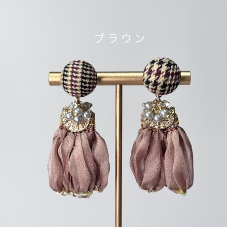 千鳥柄×シフォンフリンジ