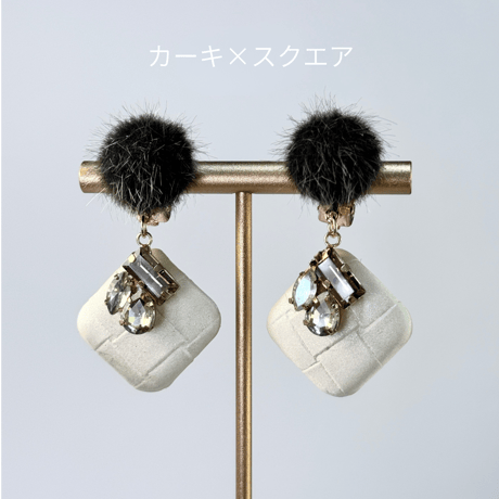 くるみファー×パール／ビジュー付きシアーレザー