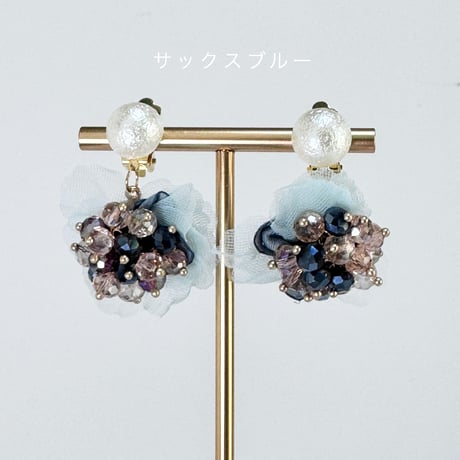 パール×ビジュー付きフラワーシフォン
