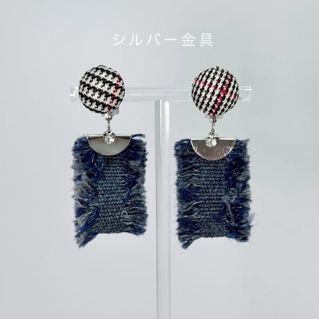 千鳥柄×デニムフリンジ
