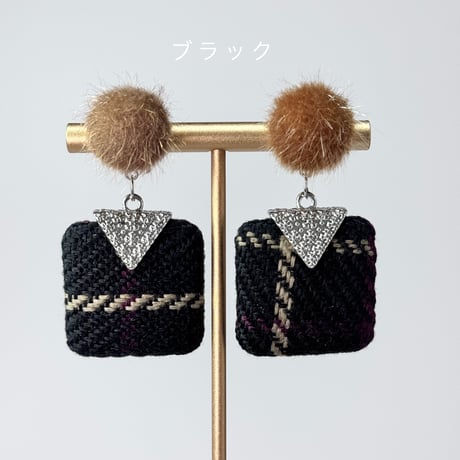 くるみファー×ツイードチェックスクエア