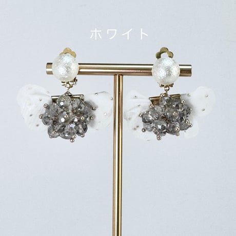 パール×ビジュー付きフラワーシフォン