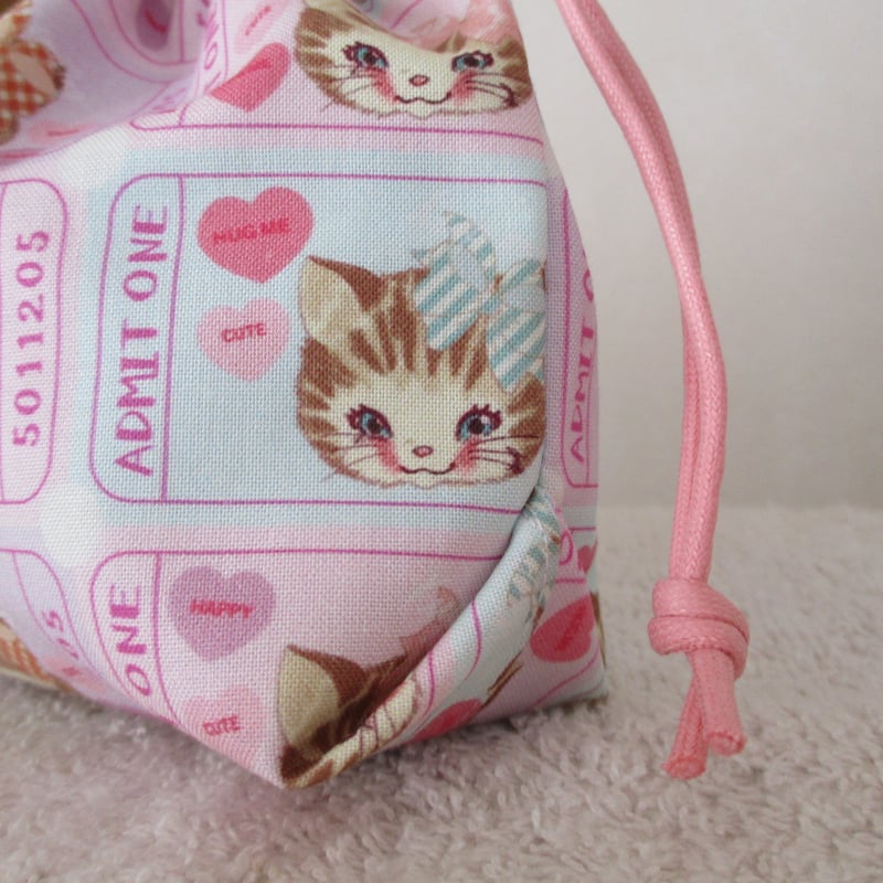 レトロにゃんこチケット☆ミニぷっくり巾着 | ハンドメイドショップ