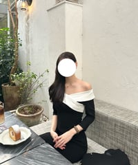 【long type】satin 2way short tops［black×white］