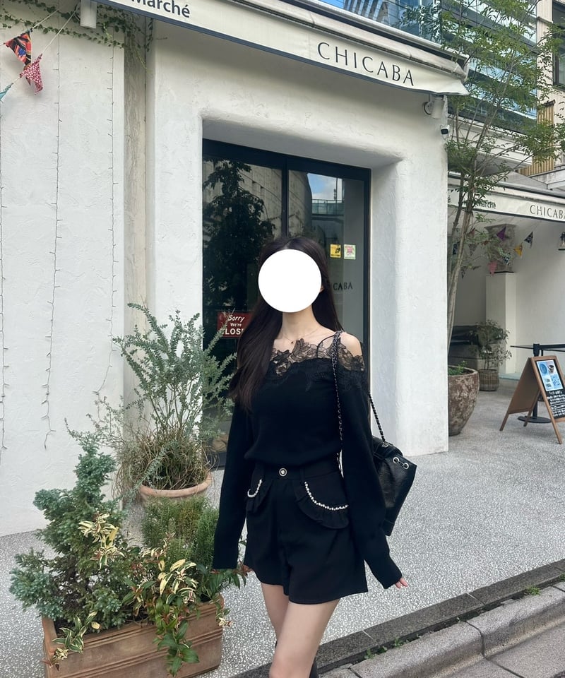 lace off shoulder knit tops［black］ | MONAMOUR