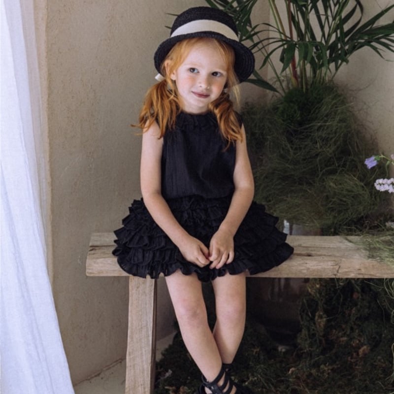即納】【S-XL】Blooming blouse & skirt set (black) 【