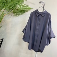 2606-1107】グレー◇ボリューム袖 襟ありシャツ