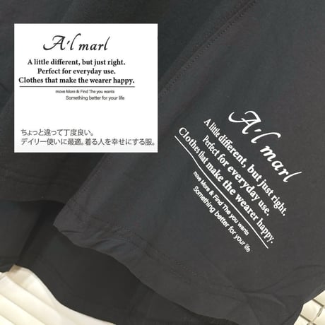2606-1112】A'lmarl】黒◇メッセージ裾ロゴ 異素材切替Teeちゅに