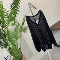 2606-0143】A'lmarl】黒◇透かし編み ぽよ袖カーデ税込7490