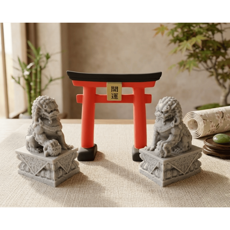開運 ミニチュア 鳥居＆狛犬 セット 置物 縁起物 インテリア | よし