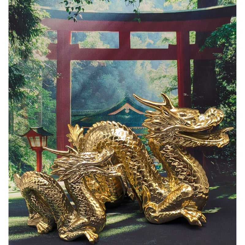 縁起物 風水 開運 黄金龍 一本角 2種セット インテリア 置物