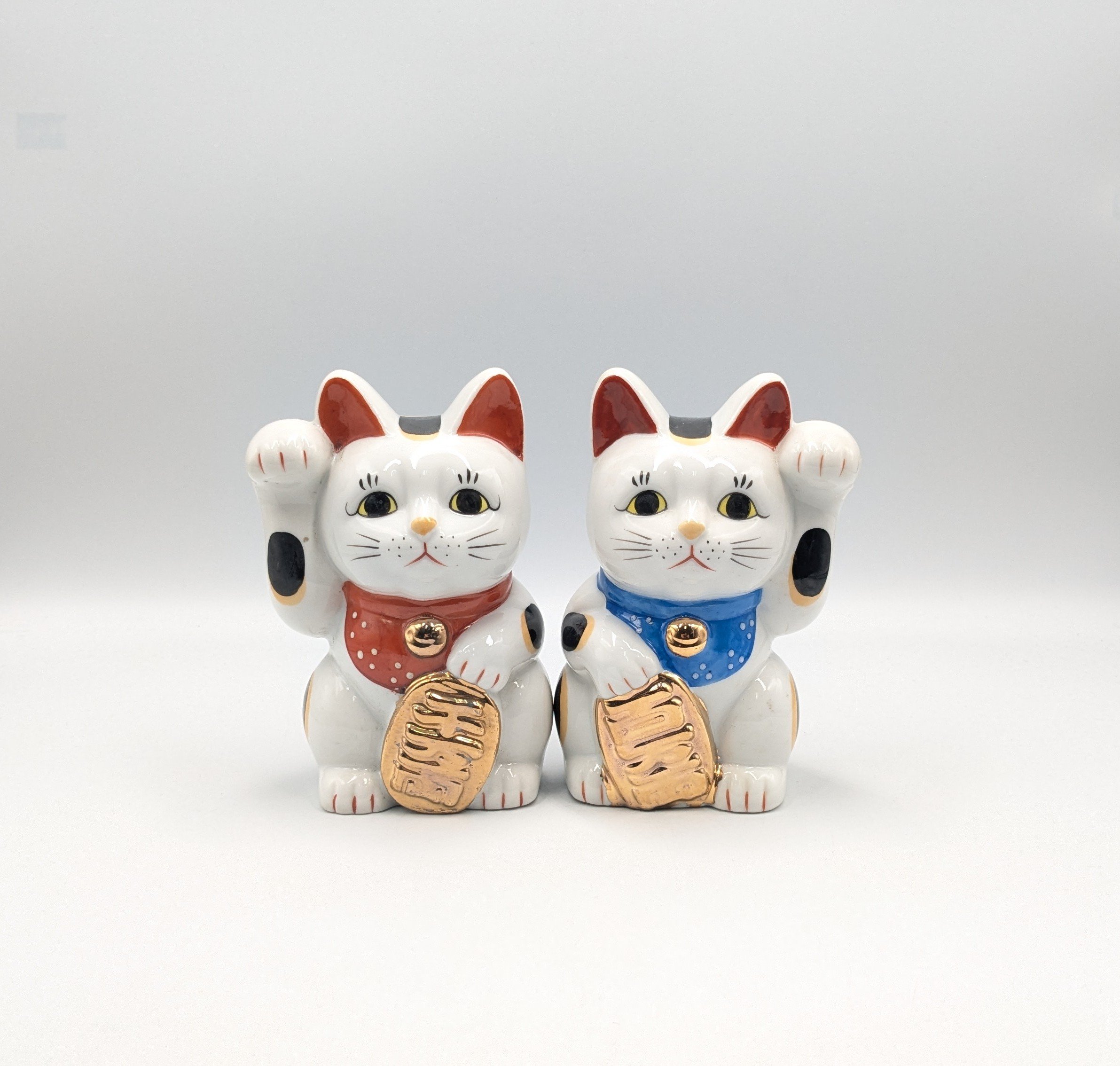 縁起物 招き猫 ペア 二体セット 置物 昭和レトロ アンティーク 貯金箱