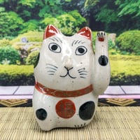 招き猫 陶器製 開運招福 染付 花文 縁起物 置物 インテリア オブジェ