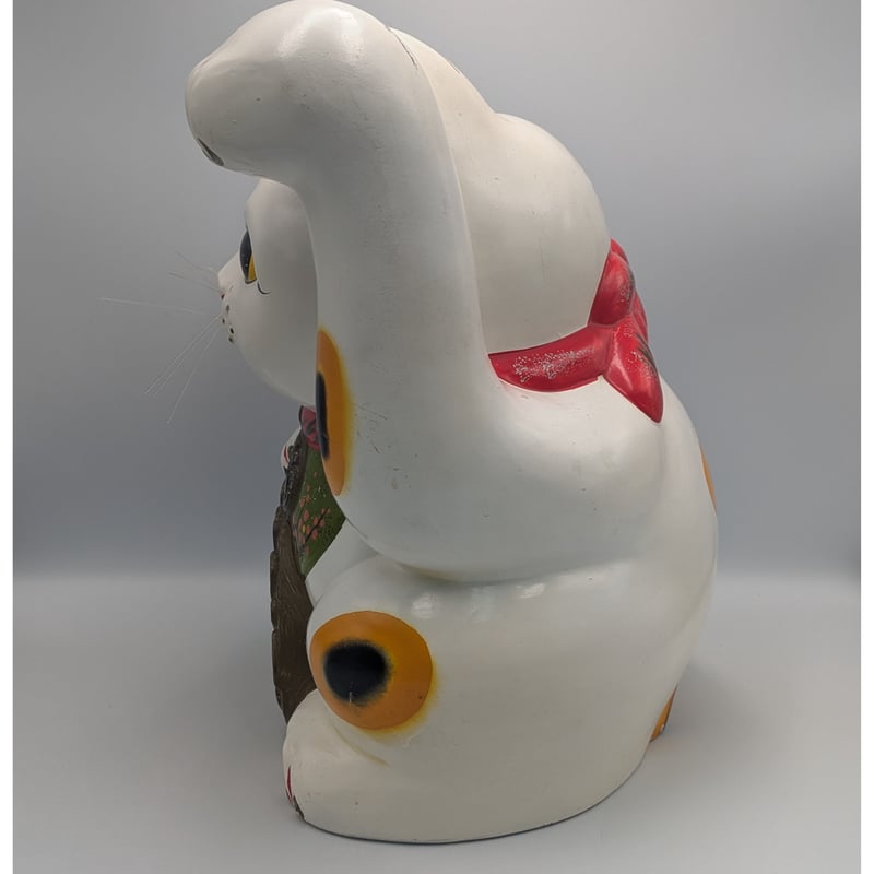 招き猫 34㎝ 貯金箱 縁起物 陶器製 レトロ 商売繁盛 開運 招福 左手