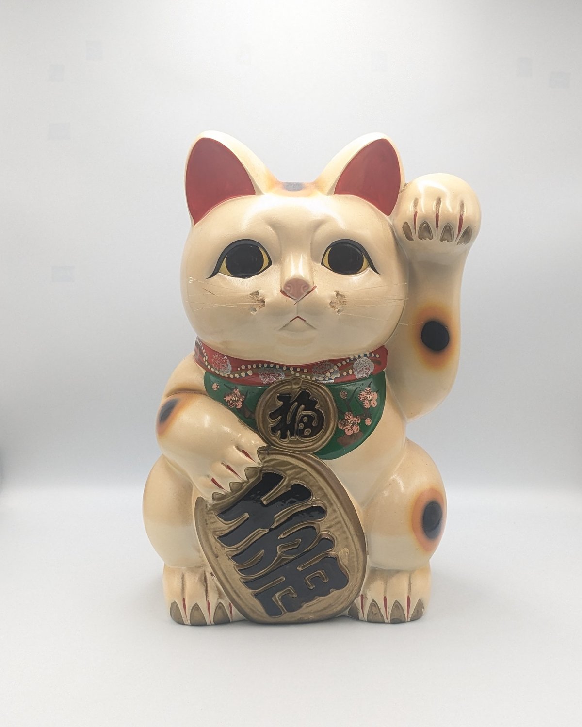 縁起物 招き猫 左手上げ 置物 貯金箱 陶器製 アンティーク 骨董 商売