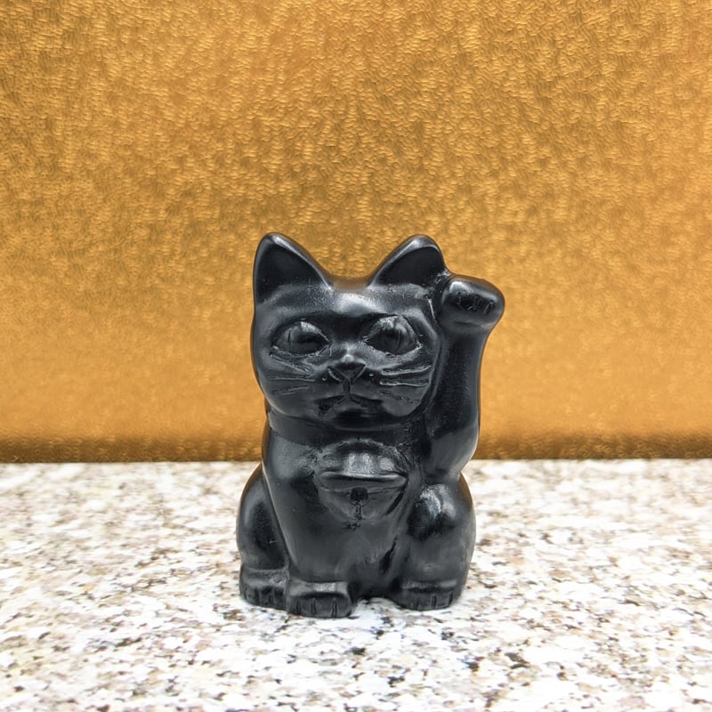 縁起物 招き猫 那智黒石 左手上げ 小 手磨き工芸品 | よしつねの秘密基地