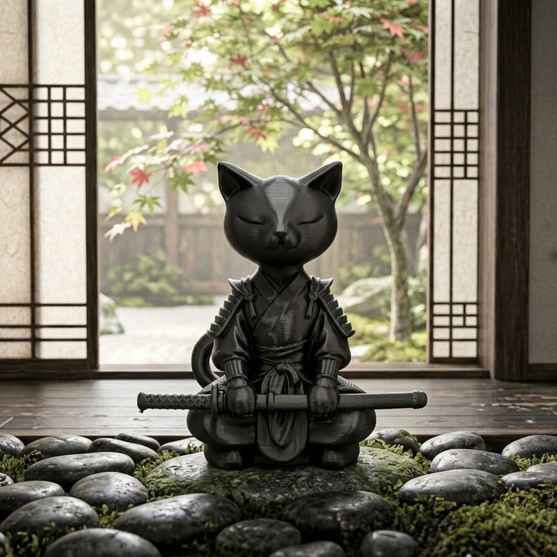 サムライ猫 フィギュア ブラック 侍 忍者 ネコ 置物 インテリア | よし
