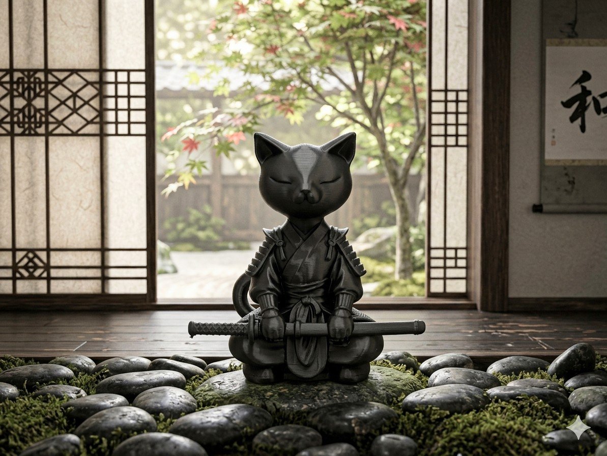サムライ猫 フィギュア ブラック 侍 忍者 ネコ 置物 インテリア | よし