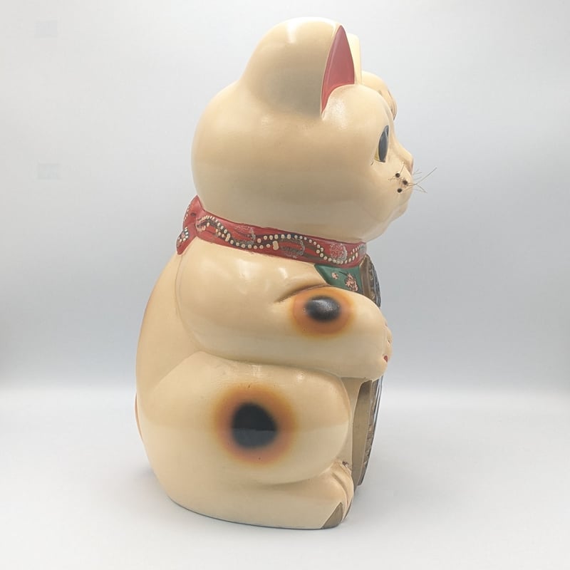 縁起物 招き猫 左手上げ 置物 貯金箱 陶器製 アンティーク 骨董 商売