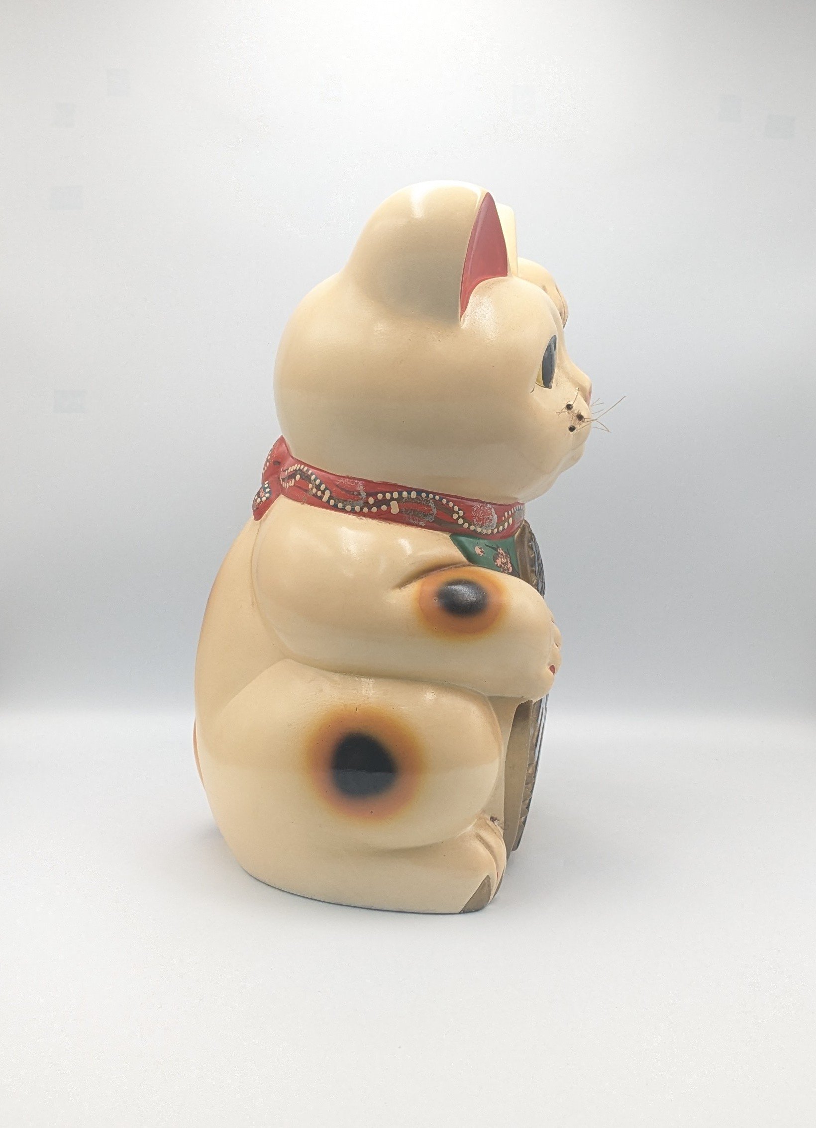 約30cm　レトロ　招き猫 貯金箱　置物　商売繁盛　縁起物　千客万来　雑貨 縁起物 招き猫 左手上げ 置物 貯金箱 陶器製 アンティーク 骨董 商売