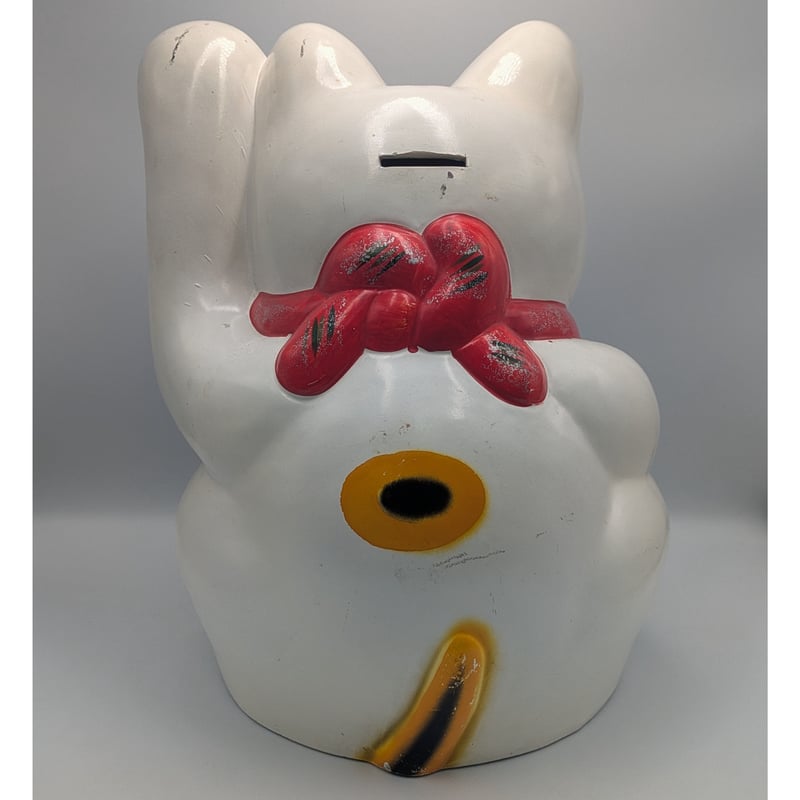 招き猫 34㎝ 貯金箱 縁起物 陶器製 レトロ 商売繁盛 開運 招福 左手