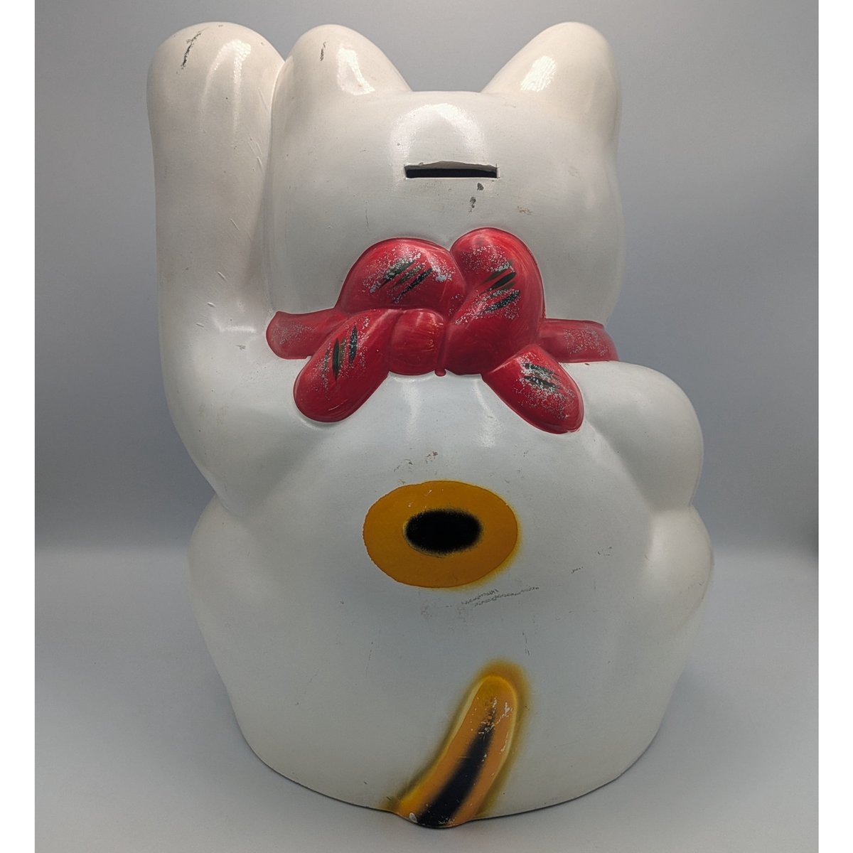 招き猫 34㎝ 貯金箱 縁起物 陶器製 レトロ 商売繁盛 開運 招福 左手